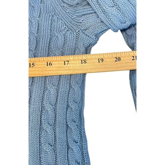 LL Bean Sweater Women Medium M Blue Cable Knit V Neck Cotton Long Sleeve - Picture 8 of 10